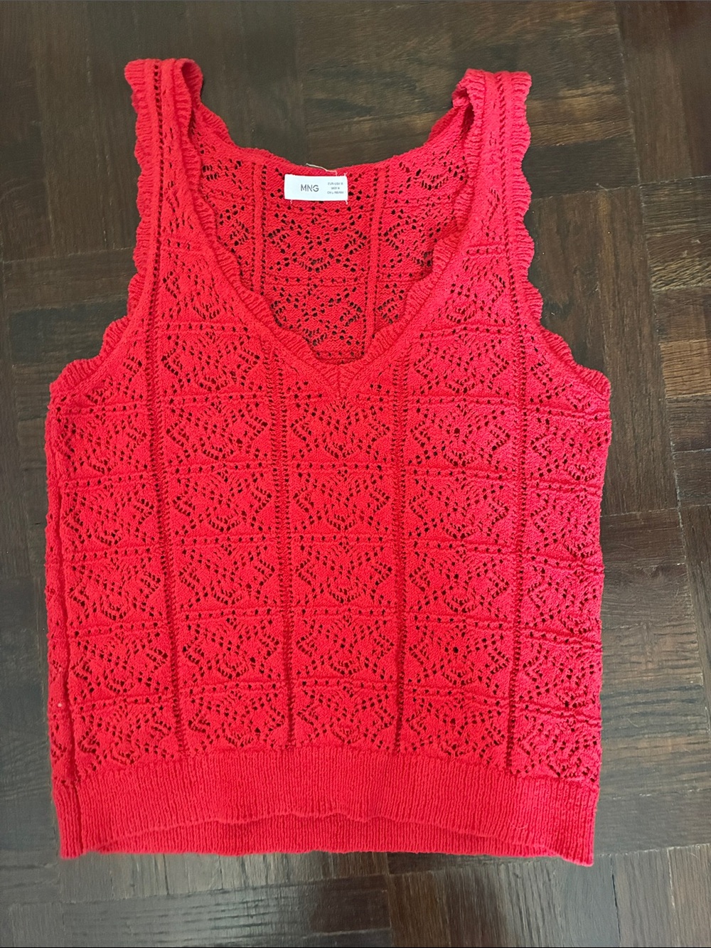 Mango Bright Red Crochet V-Neck Tank
